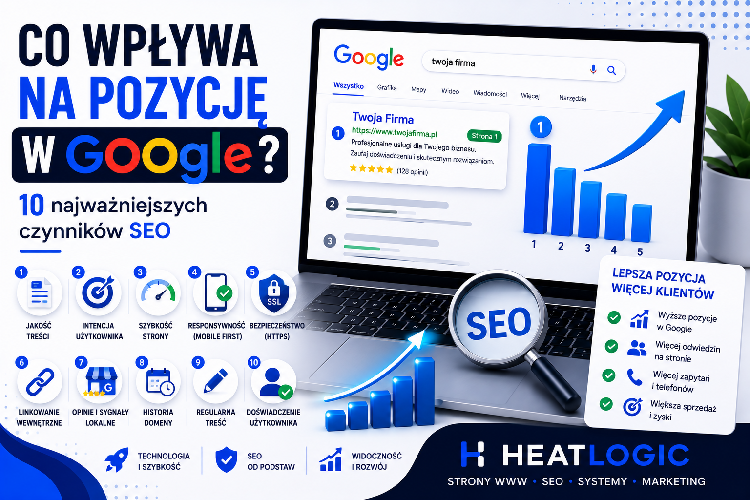 Co wpływa na pozycję strony w Google? 10 najważniejszych czynników