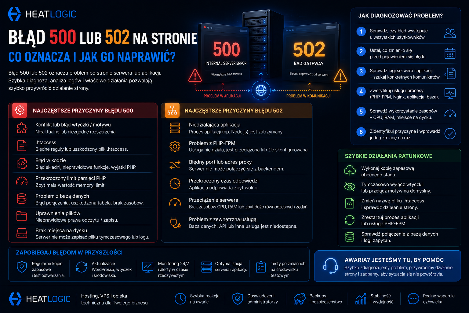 Błąd 500 lub 502 na stronie – co oznacza i jak go naprawić?
