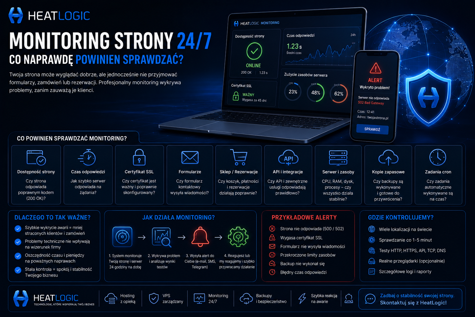 Monitoring strony 24/7 – co naprawdę powinien sprawdzać?